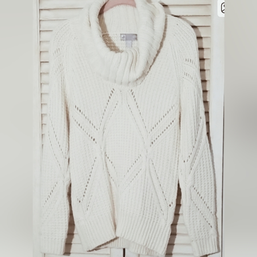 Cowl Neck Cable Knit Sweater, Cream, Medium